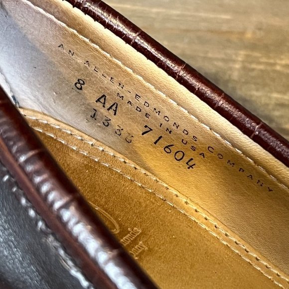 Womens Allen Edmonds Maine Shoe Black "Croc" Leather Penny Loafers Size 8 AA GUC - Picture 5 of 5